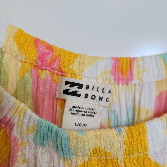 NEW BILLABONG BOHO FLORAL GIRLS SUMMER BEACH DRESS L LARGE NWT CORAL PINK YELLOW - Picture 2 of 7